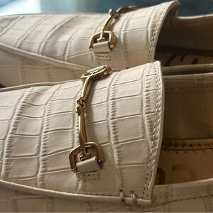 Sam Edelman White Croc-Embossed Loafers with Gold Bit 6.5